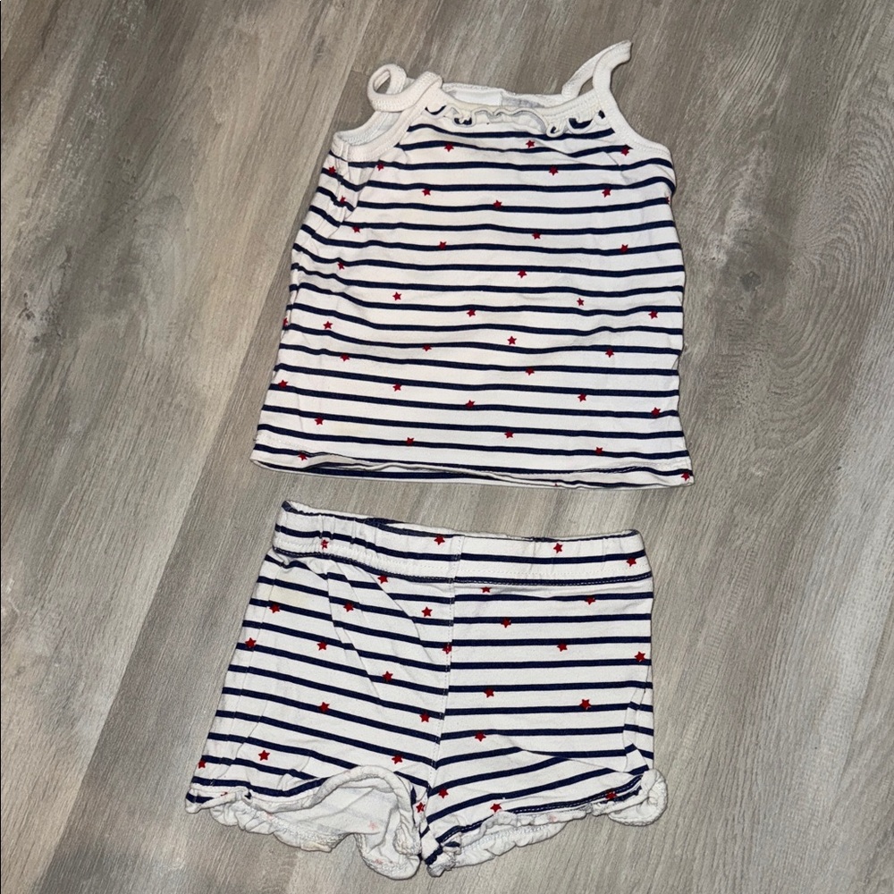 Wonderkids Blue and White Striped Cotton Set with Red stars